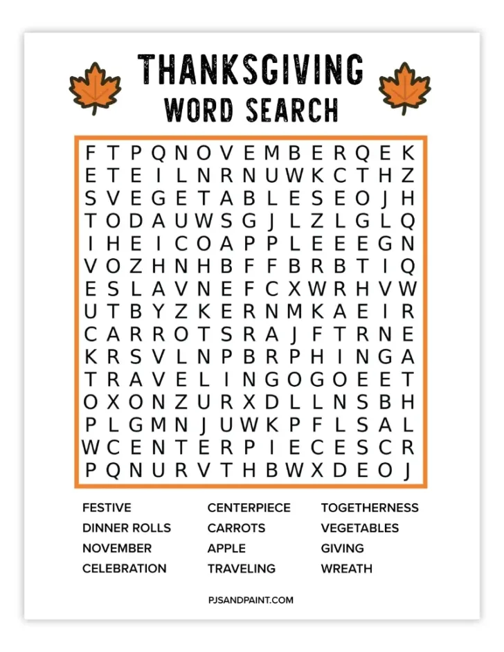 Canadian Thanksgiving Word Search Printable