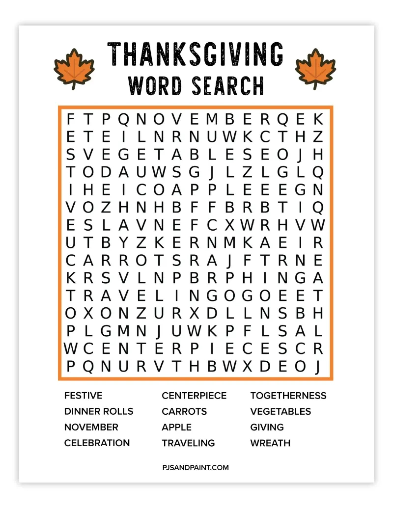 8 Free Printable Thanksgiving Word Searches - Pjs And Paint regarding Canadian Thanksgiving Word Search Printable