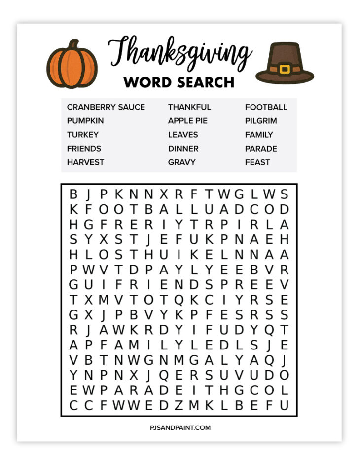 First Grade Word Search Thanksgiving Free