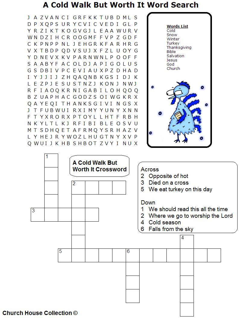 A Cold Walk But Worth It Sunday School Lesson-Turkey Thanksgiving with Thanksgiving Word Search For Sunday School