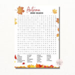 Autumn, Fall, Word Search, Printable Game, Games For Kids, Instant With 247 Word Search Thanksgiving