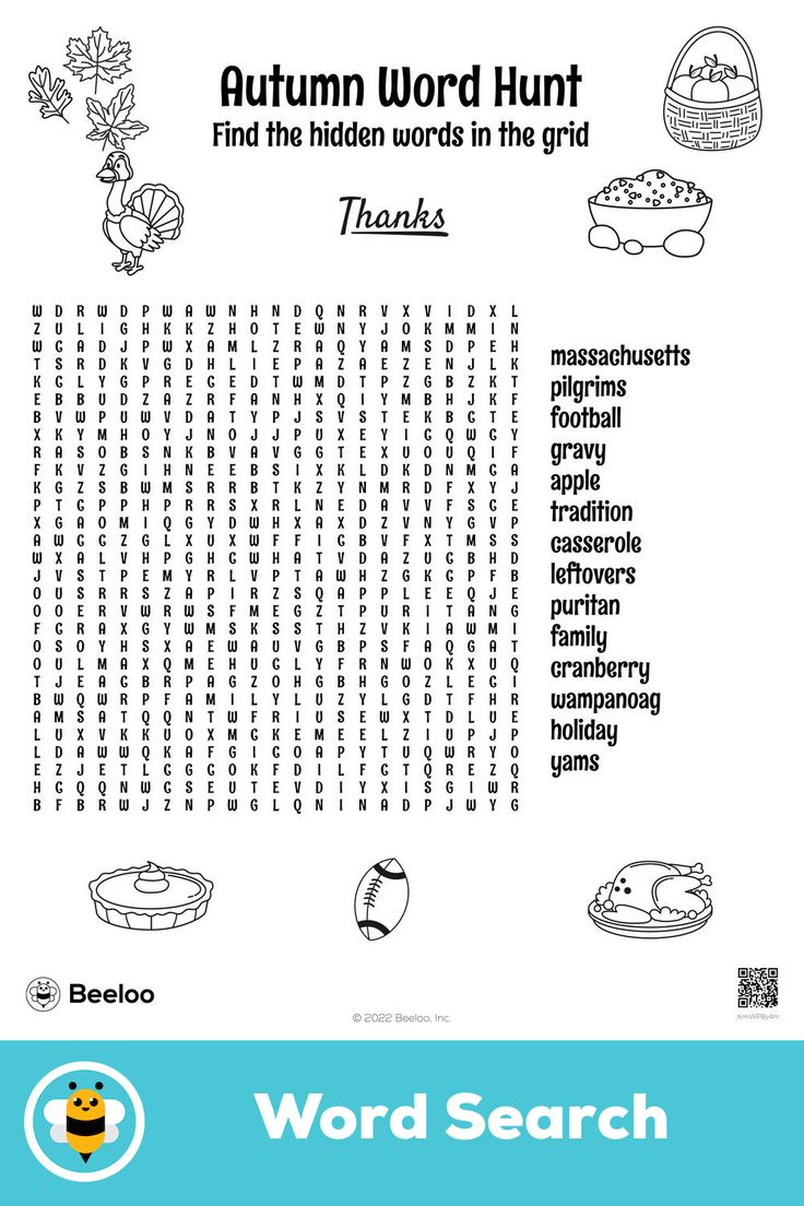 Autumn Word Hunt for Advanced Thanksgiving Word Search