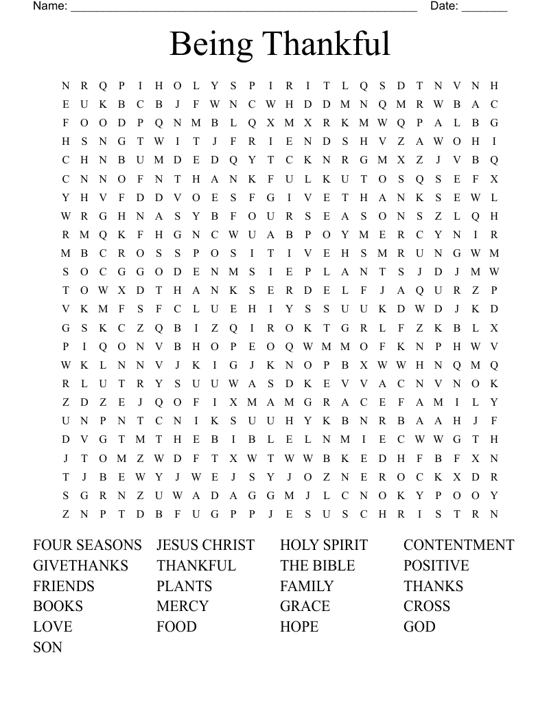 Being Thankful Word Search - Wordmint in Inspirational Thanksgiving Word Search Images