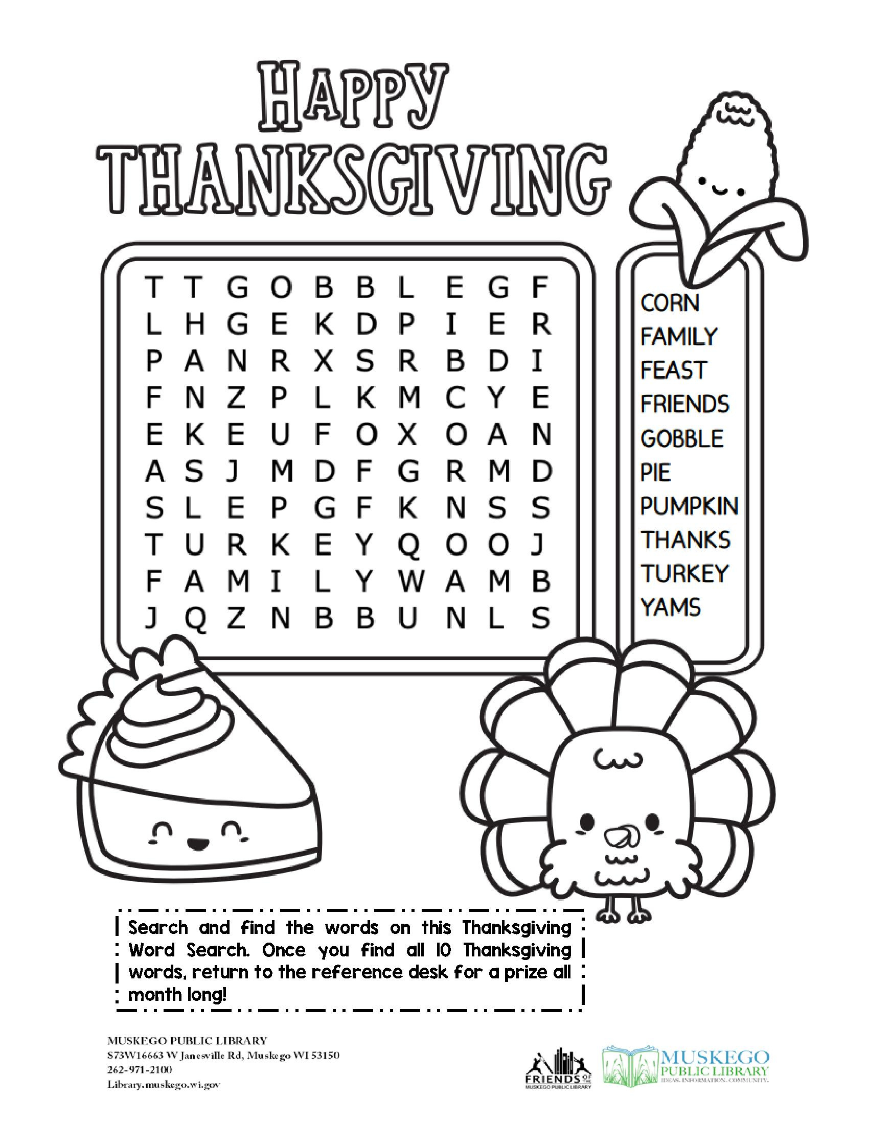 Bridges Library System-Wide Event Calendar inside Thanksgiving Word Search 2025