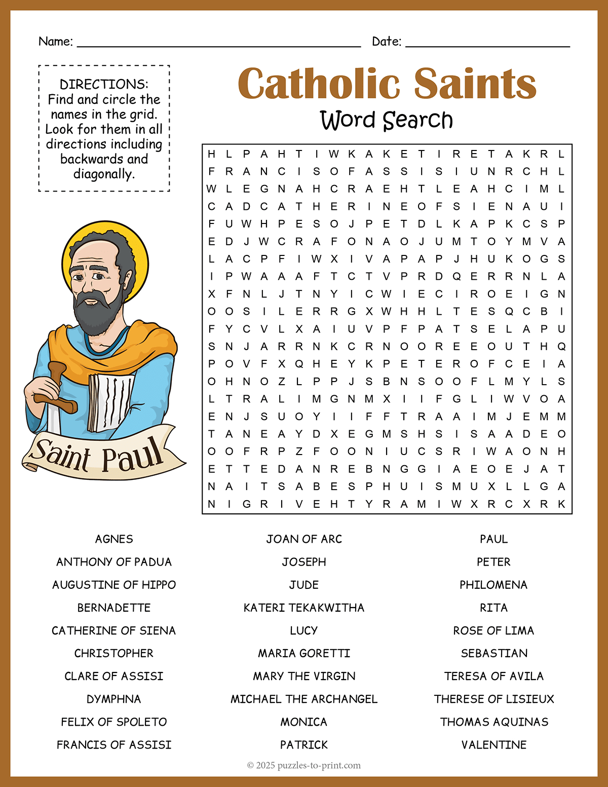 Catholic Saints Word Search with regard to Thanksgiving Catholic Word Search