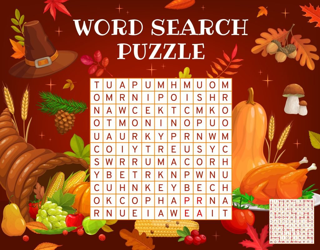Challenge Yourself With Exciting Thanksgiving Word Searches! inside A Thanksgiving Feast Word Search Answers