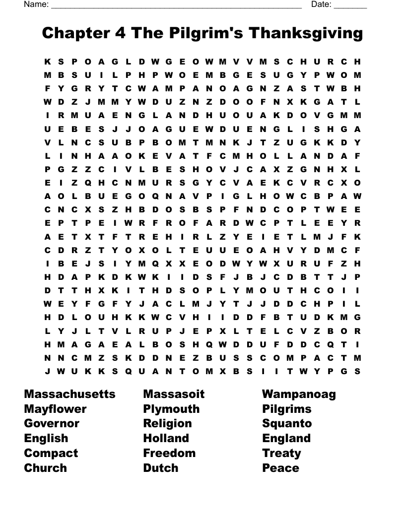 Chapter 4 The Pilgrim&amp;#039;S Thanksgiving Word Search - Wordmint within Pilgrim Thanksgiving Word Search