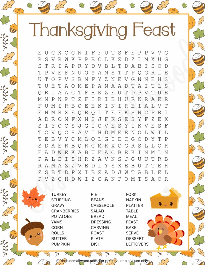 Cute Thanksgiving Word Search Puzzles (With Answers!) - Cassie for A Thanksgiving Feast Word Search Answers