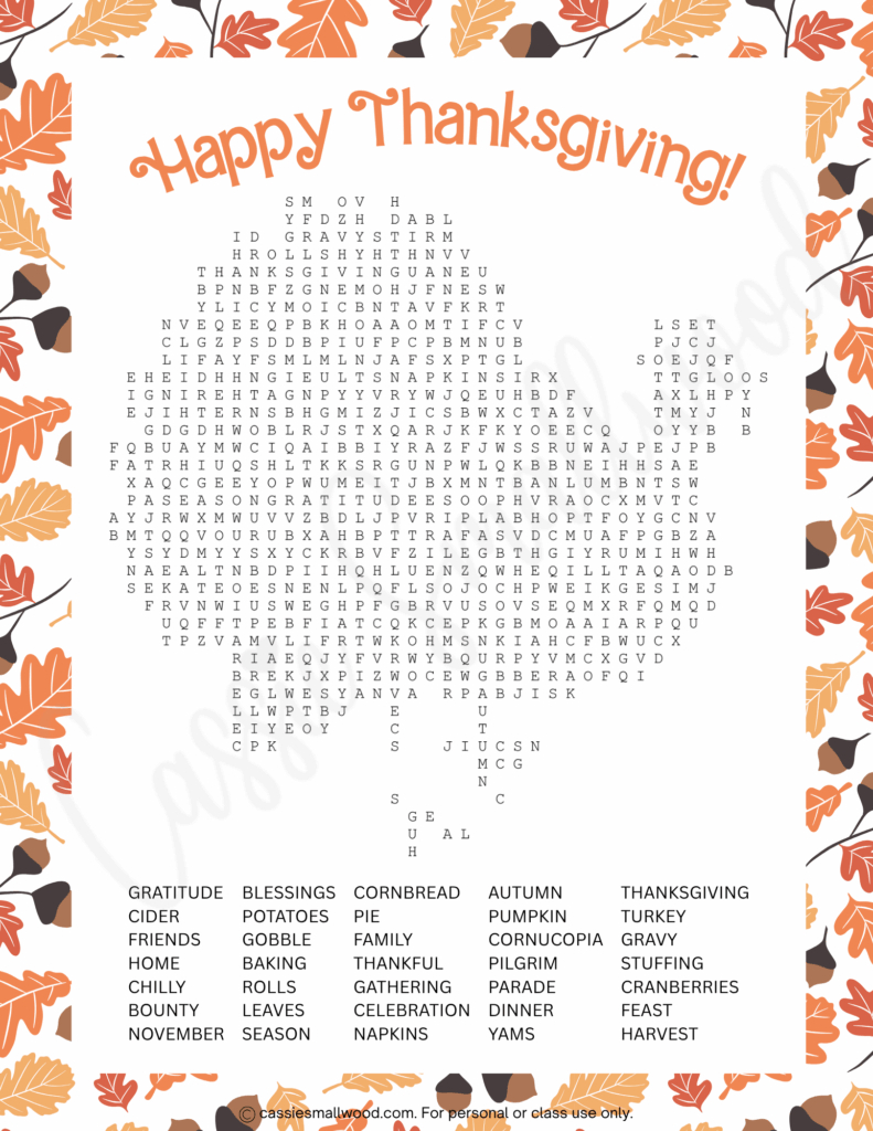 Cute Thanksgiving Word Search Puzzles (With Answers!) - Cassie with Free Difficult Thanksgiving Word Search