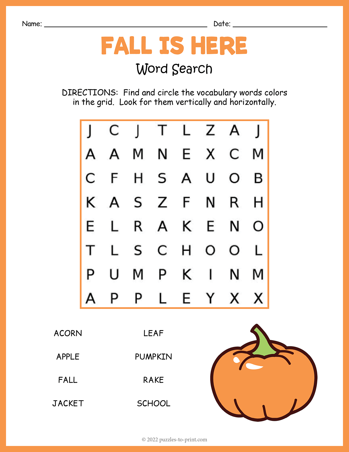 Easy Fall Word Search for Thanksgiving Word Search Simple