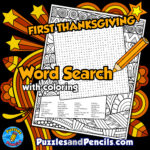 First Thanksgiving Word Search Puzzle Activity Page With Coloring In First Thanksgiving Word Search Puzzle