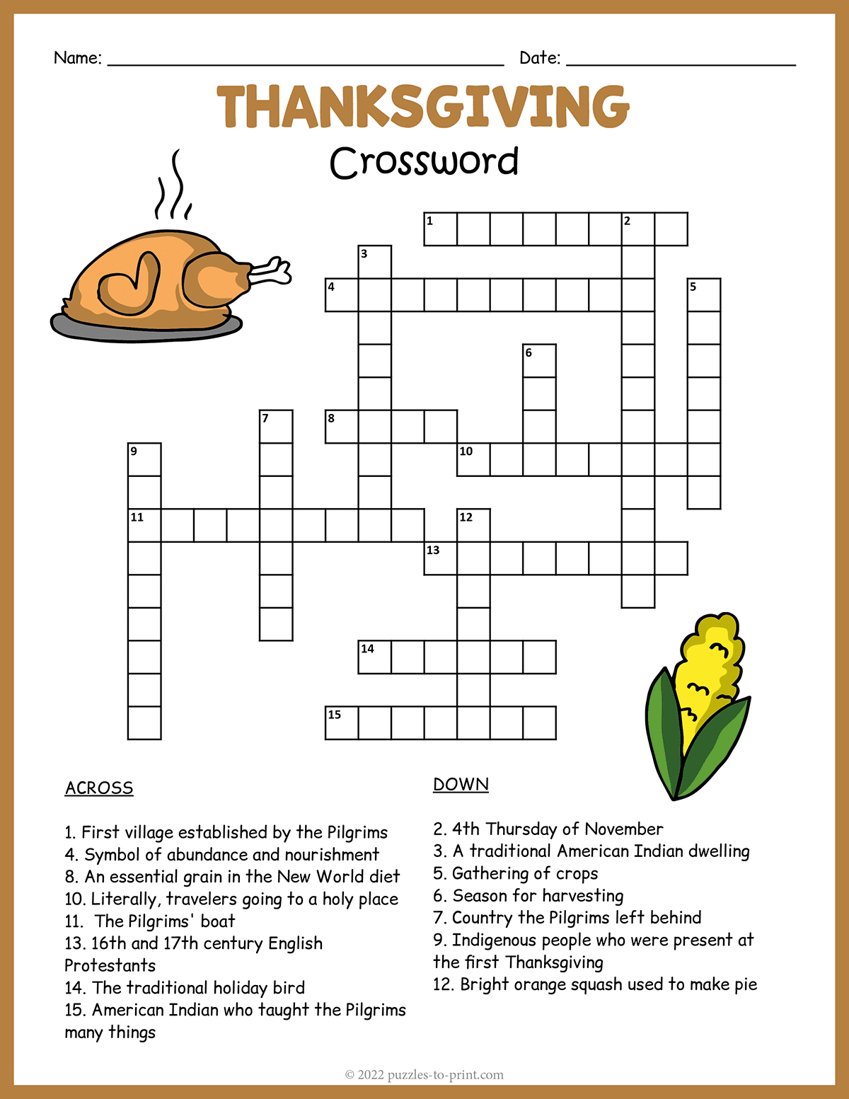 Free Printable Thanksgiving Crossword within Thanksgiving Word Search Puzzles Online