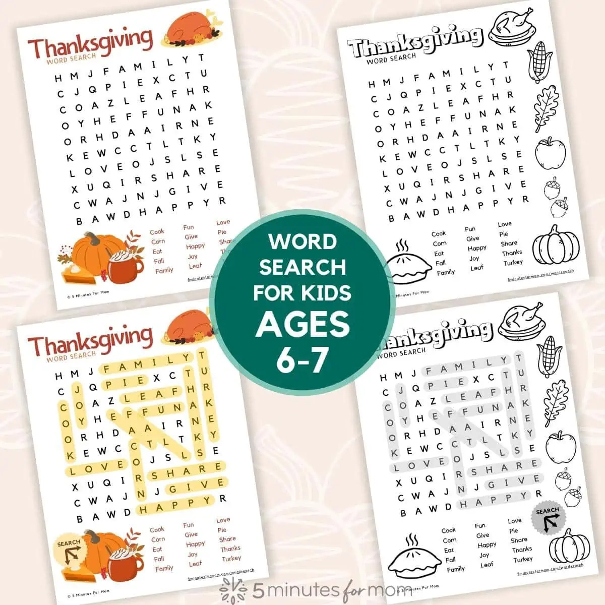 Free Printable Thanksgiving Word Search For Kids inside Word Search 6 Year Old Thanksgiving