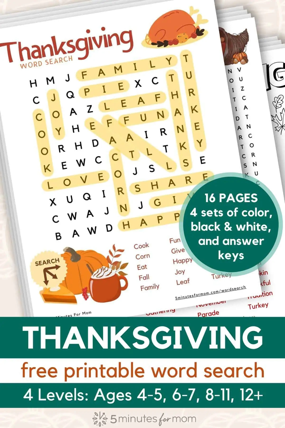 Free Printable Thanksgiving Word Search For Kids intended for Thanksgiving Word Search 6 Letters