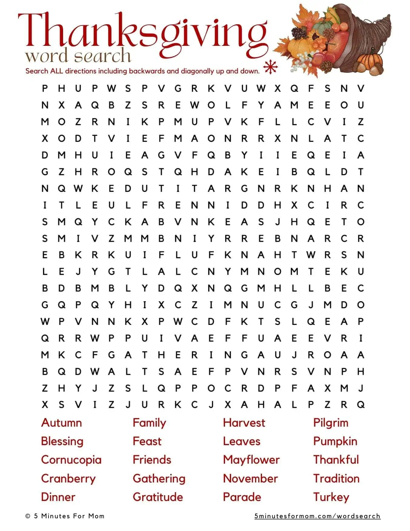 Free Printable Thanksgiving Word Search For Kids pertaining to Printable Thanksgiving Day Word Search Advanced