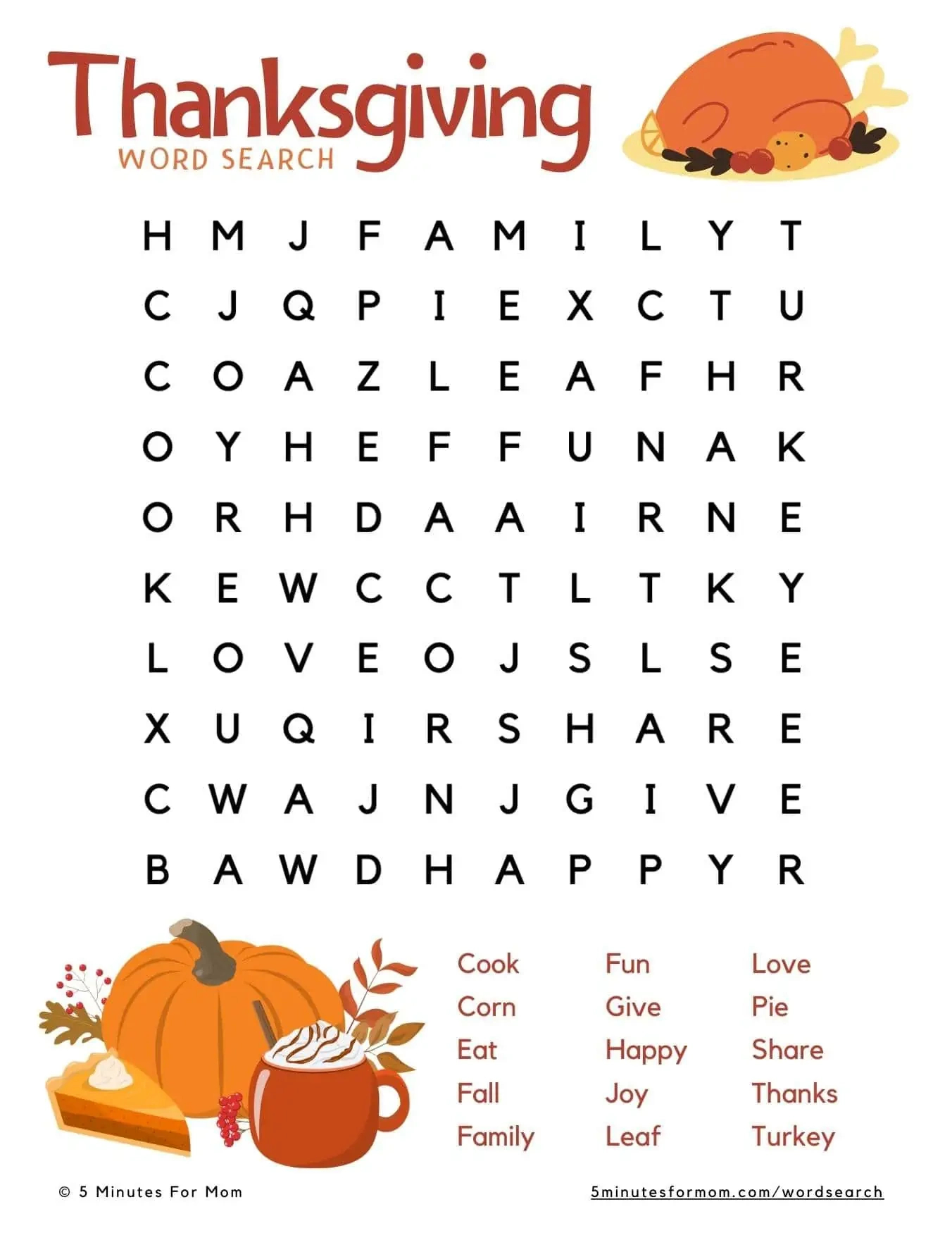 Free Printable Thanksgiving Word Search For Kids throughout Word Search 6 Year Old Thanksgiving