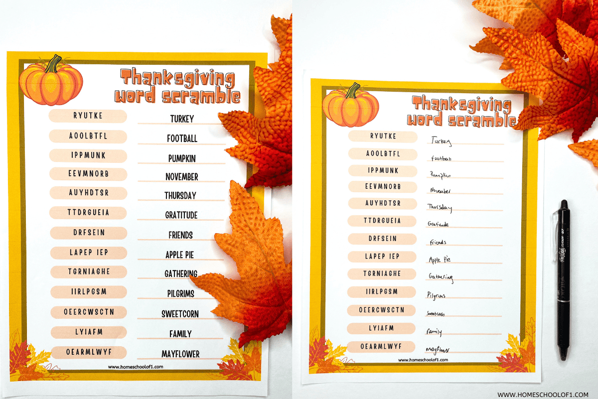 Free Thanksgiving Word Scramble Printable (With Answers) within Thanksgiving Word Search Answers Kids Domain