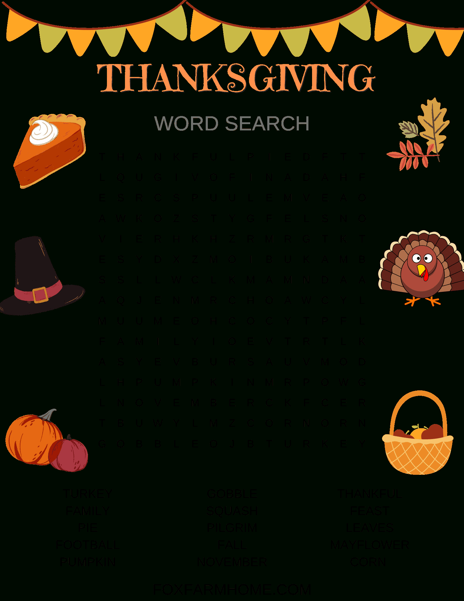 Free Thanksgiving Word Search Printable For Kids - Fox Farm Home with Word Search The Science of Your Thanksgiving Meal