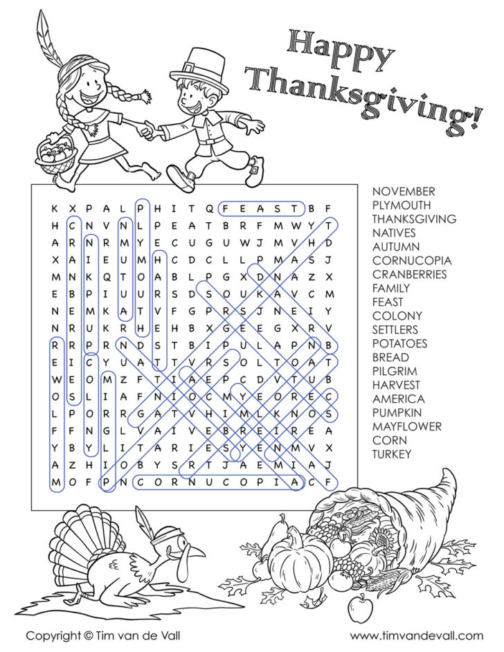 Happy Thanksgiving Word Search For Elementary Students
