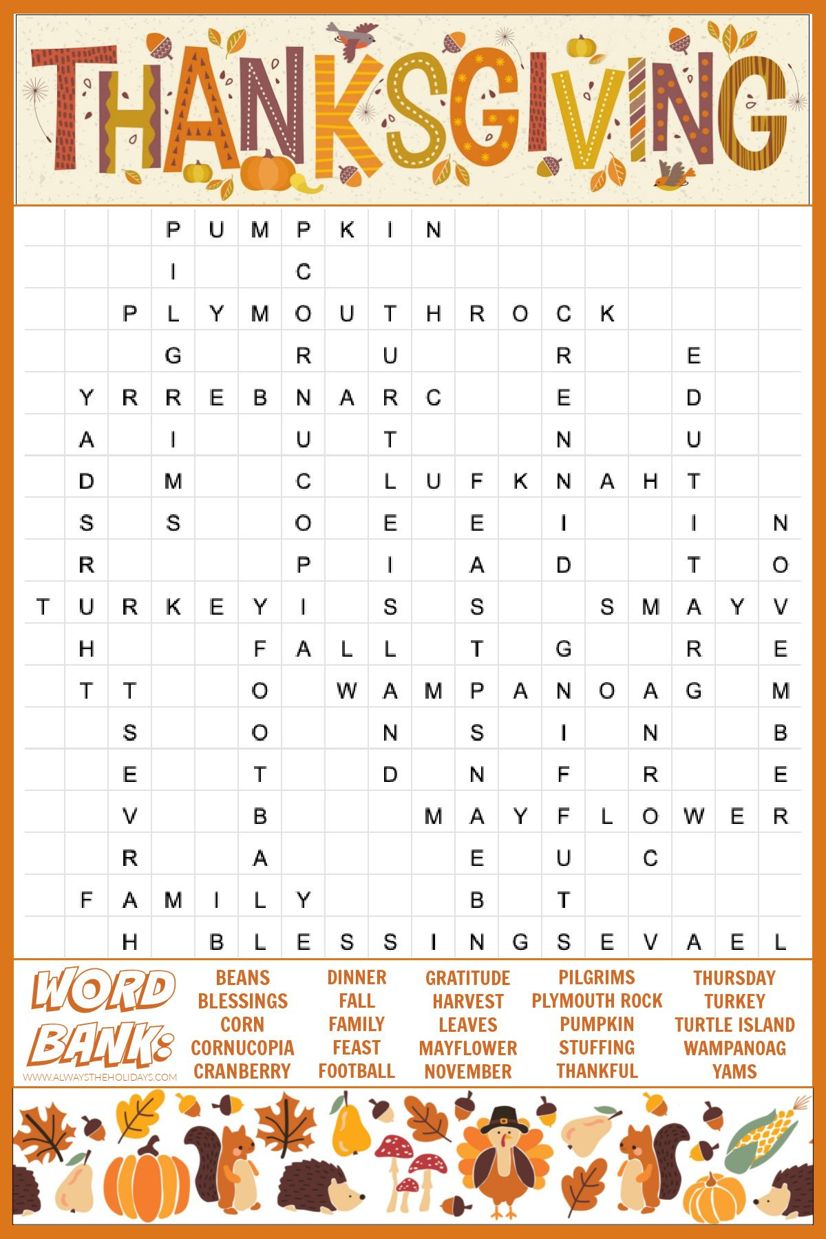 Free Thanksgiving Word Search Printable - With Answers Included with regard to Free Printable Thanksgiving Word Search Hard
