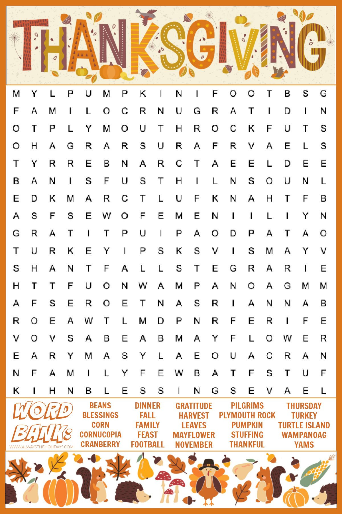 Free Thanksgiving Word Search Printable - With Answers Included with regard to Free Printable Thanksgiving Word Search Large Print