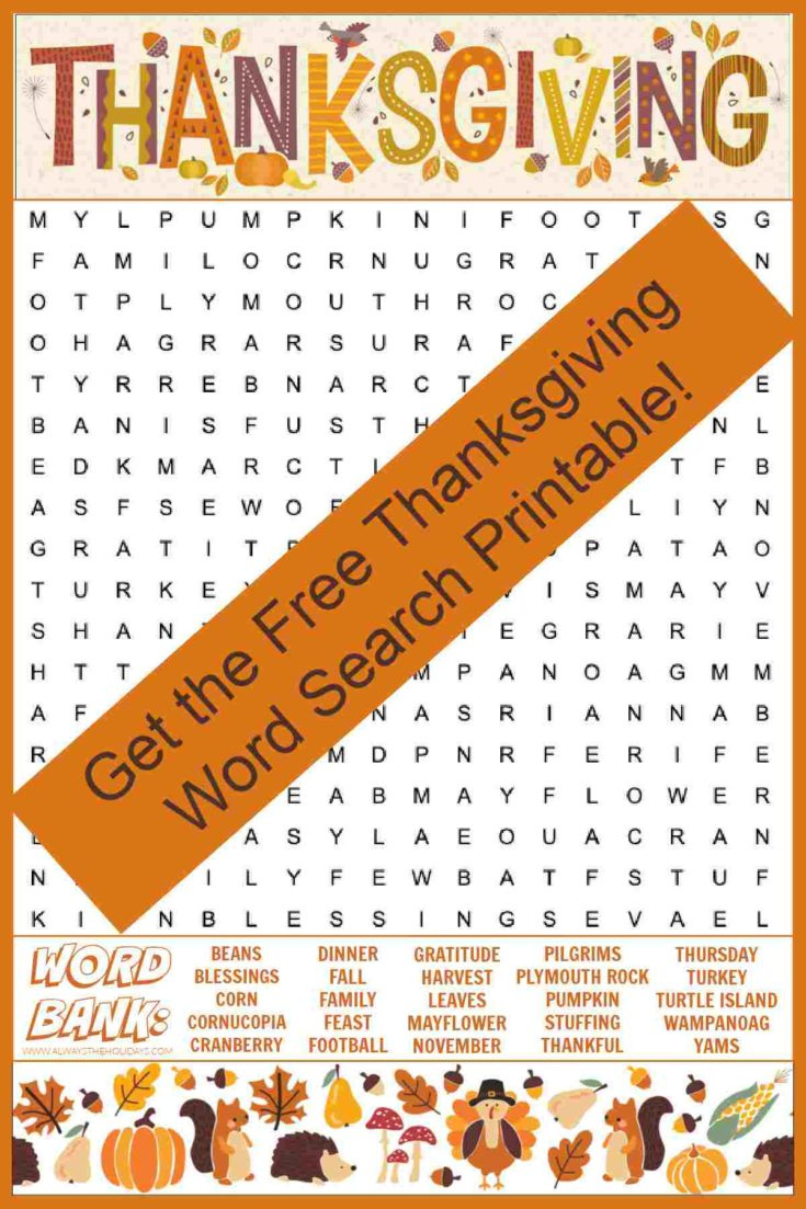 Free Thanksgiving Word Search Printable - With Answers Included within Word Search Puzzle Thanksgiving Edition Answers