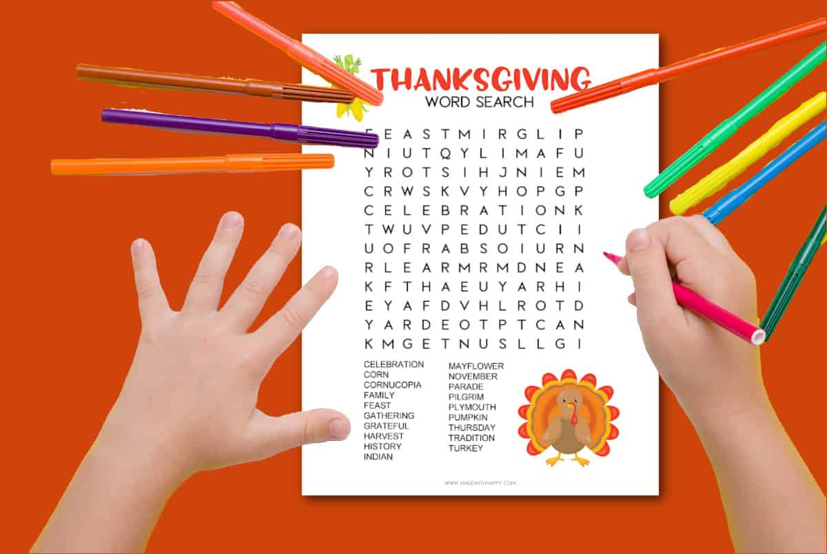 Free Thanksgiving Word Search Puzzle Printable - Made With Happy in Thanksgiving Word Search East