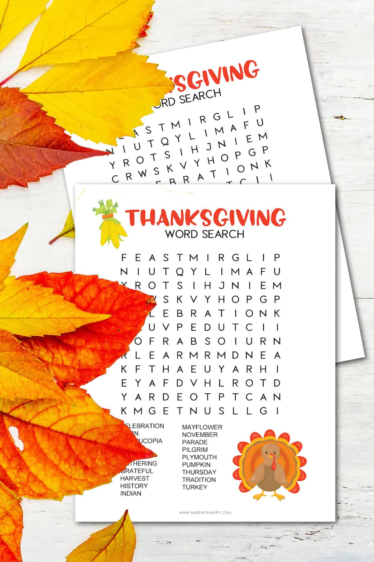 Free Thanksgiving Word Search Puzzle Printable - Made With Happy throughout Thanksgiving Twisted Word Search