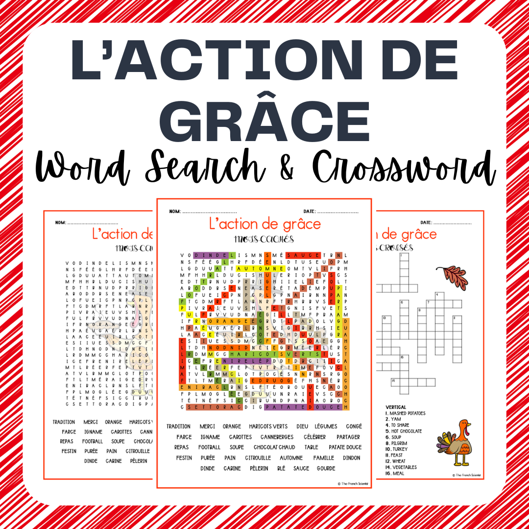 French L&amp;#039;Action De Grâce / Thanksgiving Word Search &amp;amp;Crossword for Thanksgiving French Word Search