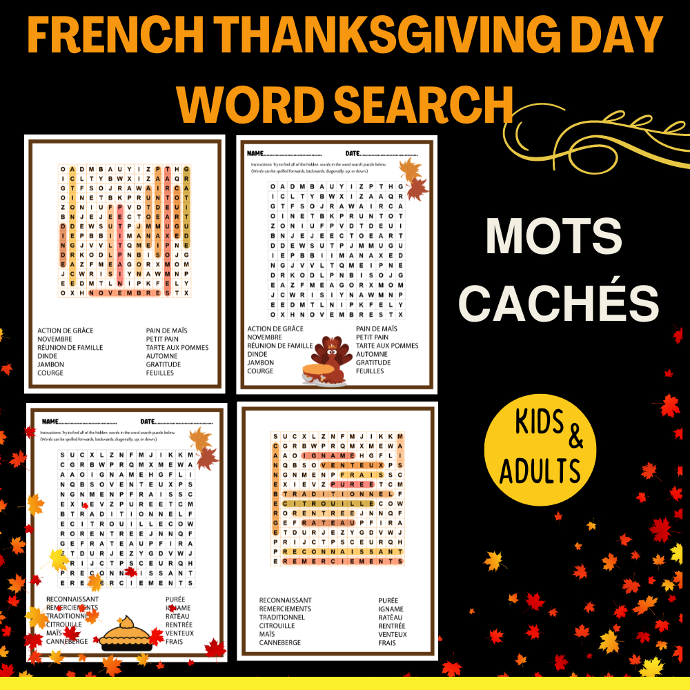 French Thanksgiving Word Search Mots Cachés Français Sur L&amp;#039;Action pertaining to Thanksgiving Word Search In French