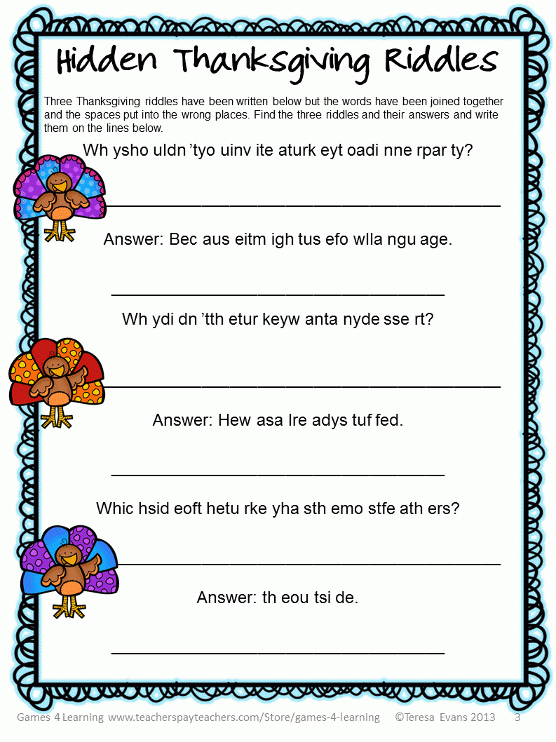 Fun Games 4 Learning: Thanksgiving Word Puzzles Freebie for Thanksgiving Word Search Gif Answers