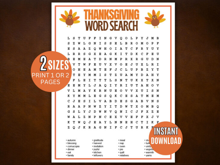 Incredibly Giant Thanksgiving Word Search Answer Key