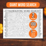 Giant Word Search Poster   Etsy Canada For Giant Thanksgiving Word Search