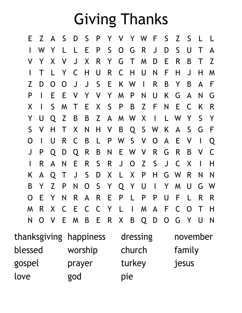 Giving Thanks Word Search - Wordmint throughout Thanksgiving Word Search Christian