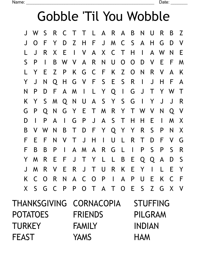 Gobble &amp;#039;Til You Wobble Word Search - Wordmint in Teachingonlemonlane Word Search Thanksgiving Answer Key