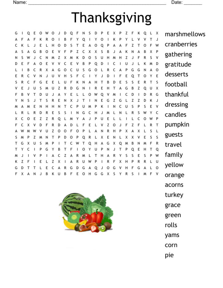 Thanksgiving Word Search F