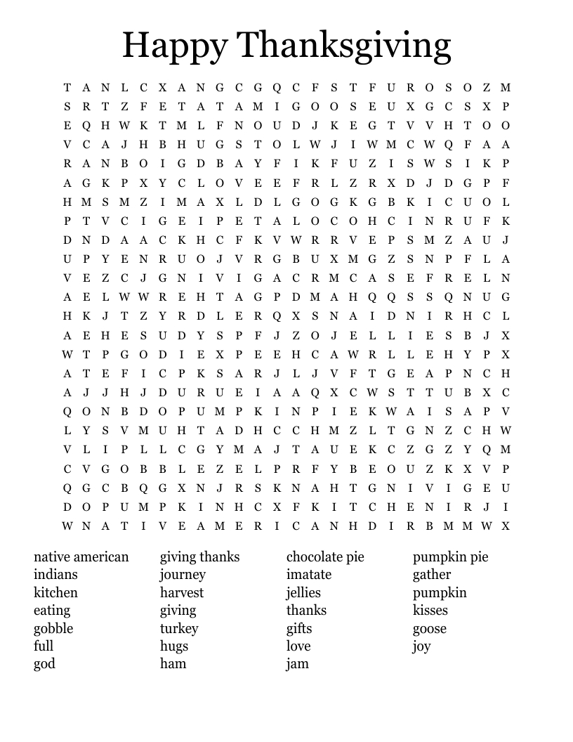 Happy Thanksgiving Word Search - Wordmint within Happy Thanksgiving Word Search Answer