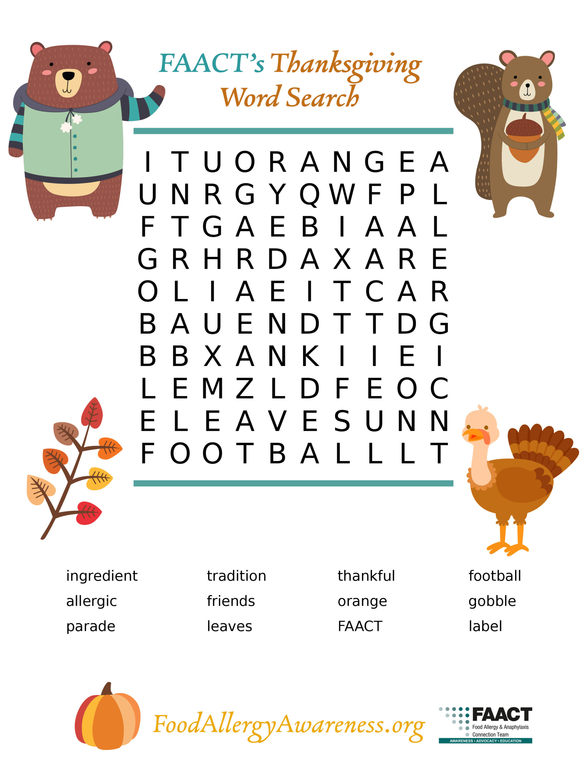 Holidays - Thanksgiving | Faact with Thanksgiving Word Search 2
