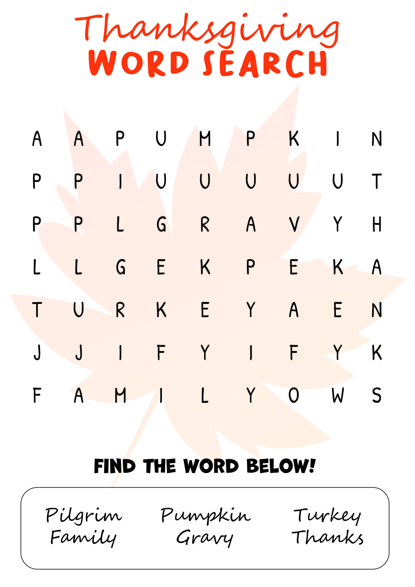 Incredibly Giant Thanksgiving Word Search in Incredibly Giant Thanksgiving Word Search