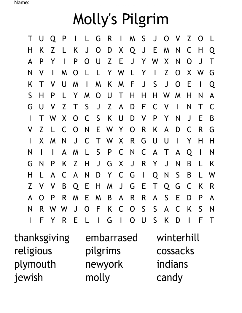 Mollys Pilgrim Word Search - Wordmint - Worksheets Library regarding Abcteach Thanksgiving Word Search