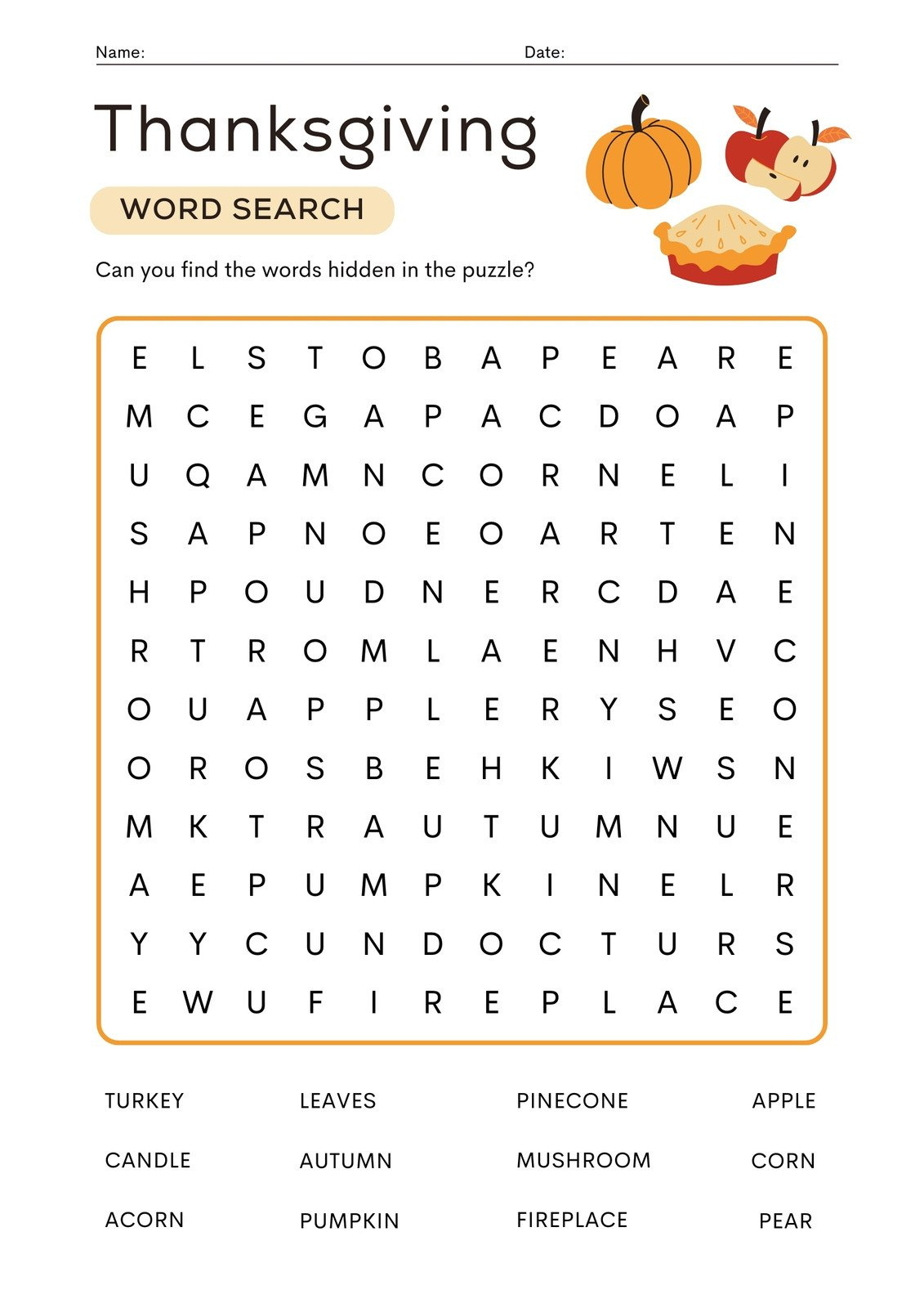 Page 3 - Free Printable Thanksgiving Worksheet Templates | Canva with Thanksgiving Word Search Gif Answers