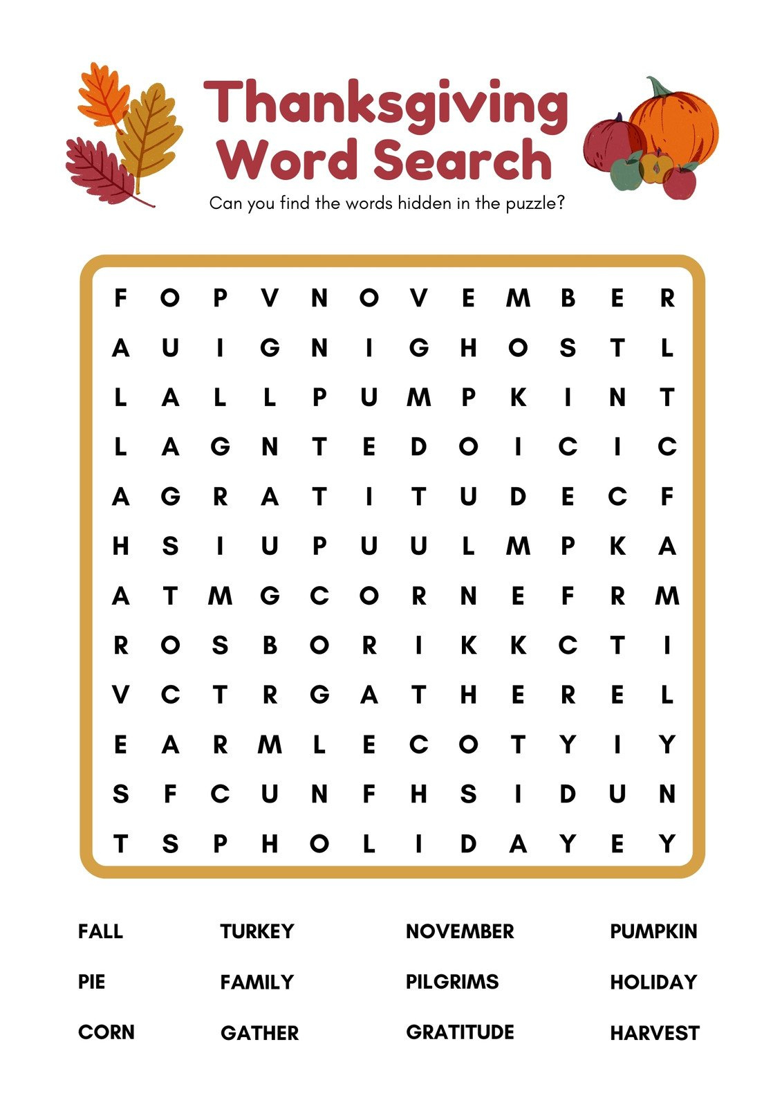 Page 4 - Free Printable Word Search Worksheet Templates | Canva throughout Thanksgiving Word Search Online Free