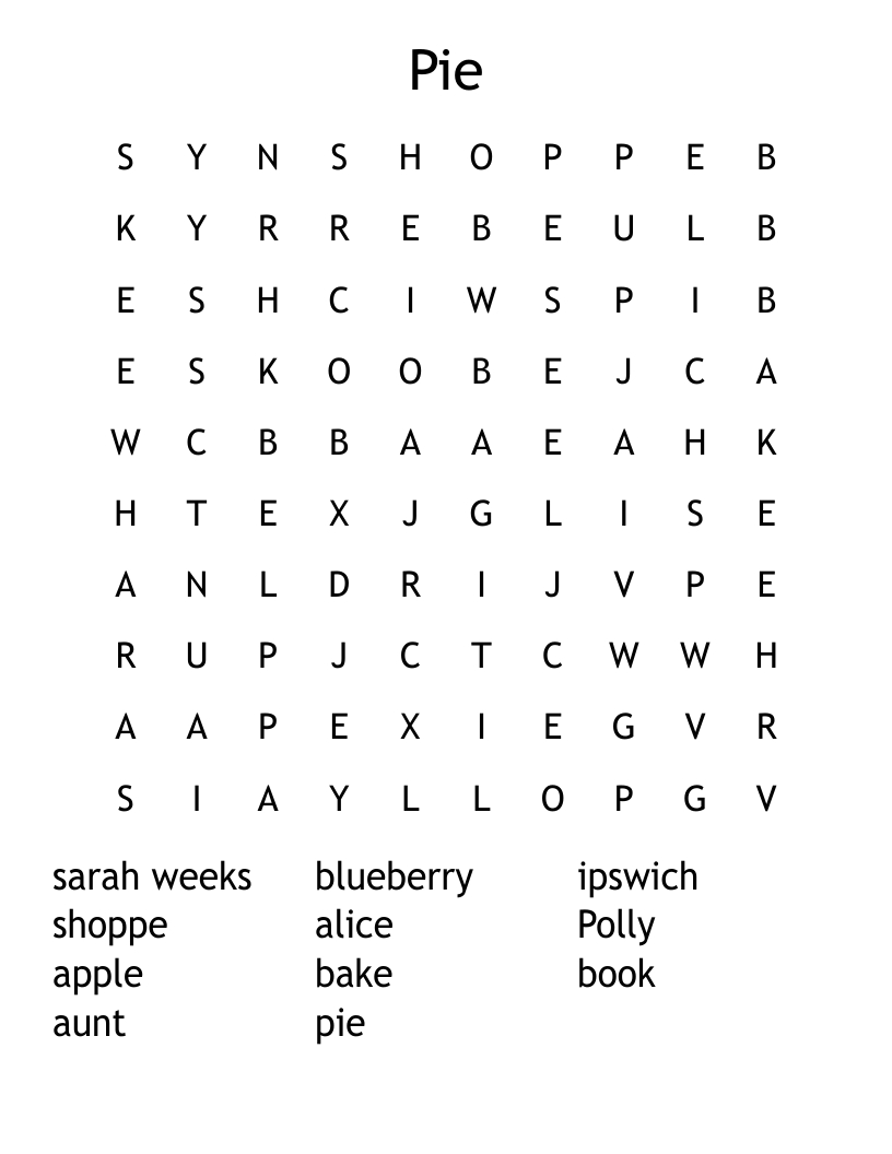 Pie Word Search - Wordmint within Word Search Thanksgiving Pies Large Print