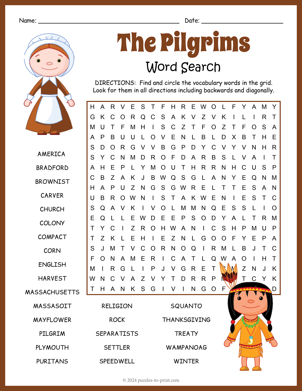 Pilgrims Word Search inside Thanksgiving Word Searches Church