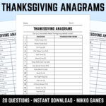 Printable Thanksgiving Anagrams Quiz With Answers: Fun Word For Thanksgiving Anagrams Word Search Answer