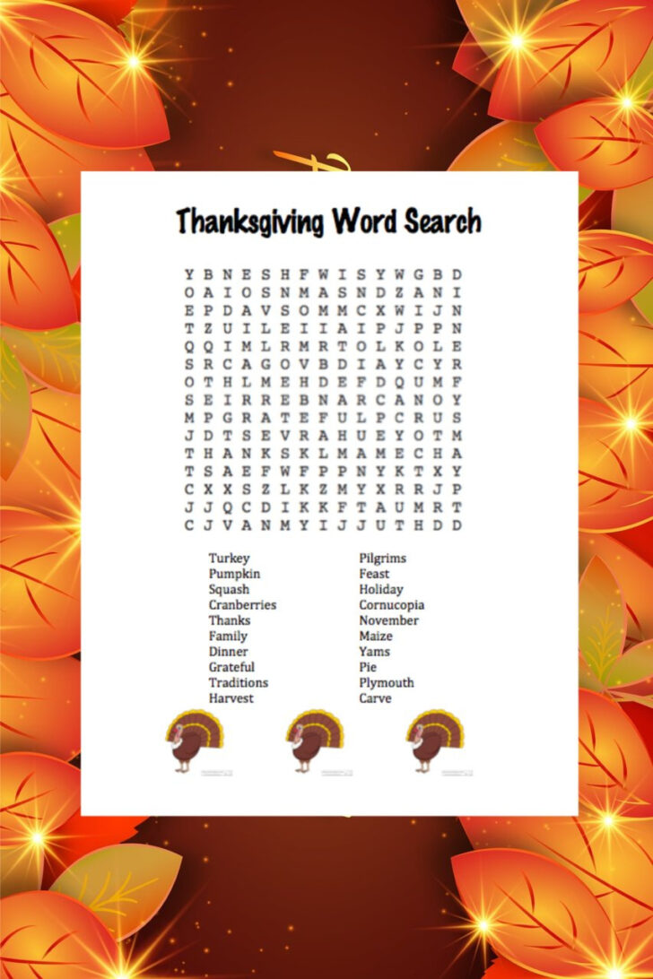Large Thanksgiving Word Search
