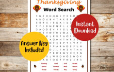 Printable Thanksgiving Word Search With Answers | Thanksgiving intended for Thanksgiving Foods Word Search Answers