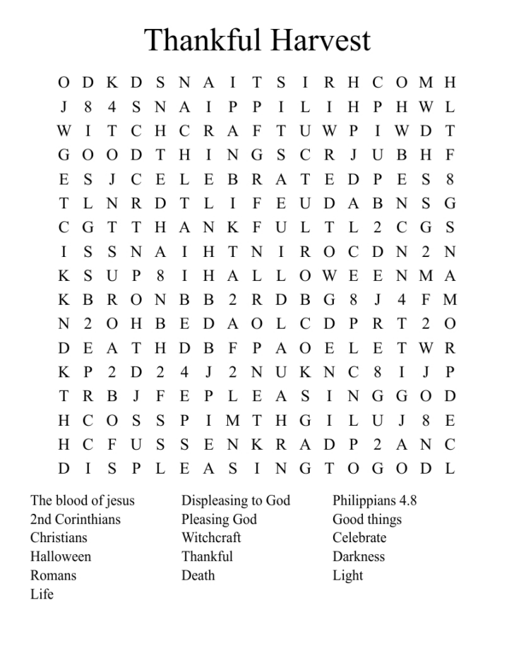 Bible Thanksgiving Word Search
