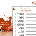 Thankful Word Scramble Thanksgiving Game | Bible Based Gratitude For Sunday School Thanksgiving Scrabble Word Search
