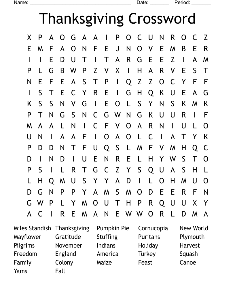 Thanksgiving Crossword Word Search - Wordmint in Thanksgiving When We Word Search
